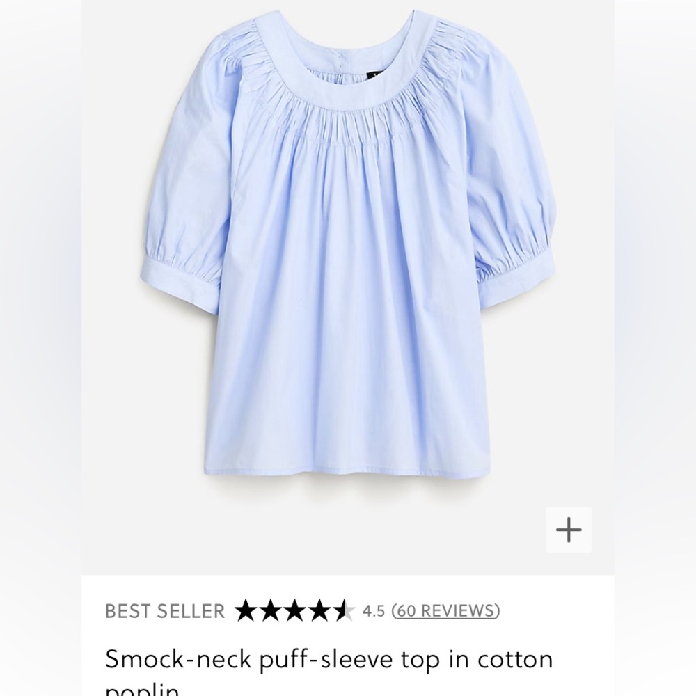 J.Crew smock-neck puff sleeve top in cotton poplin.